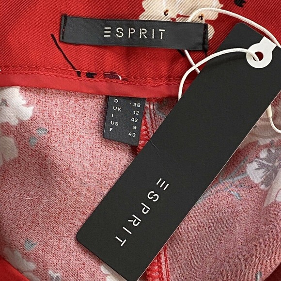 ESPRIT Floral Bermuda Shorts SZ 8 Red White 100% Lyocell NEW With Belt Pleated - Picture 6 of 9